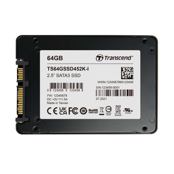 Transcend TS64GSSD452K-I 64GB, 2.5" SSD, SATA3, 3D TLC BiCS4, PE: 3K, Wide Temp.