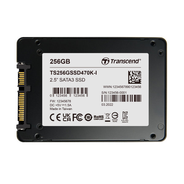 Transcend TS256GSSD470K-I 256GB, 2.5" SSD, SATA3, 3D TLC BiCS5, PE: 3K, Wide Temp.