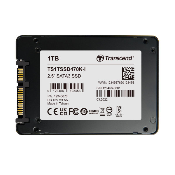 Transcend TS1TSSD470K-I 1TB, 2.5" SSD, SATA3, 3D TLC BiCS5, PE: 3K, Wide Temp.