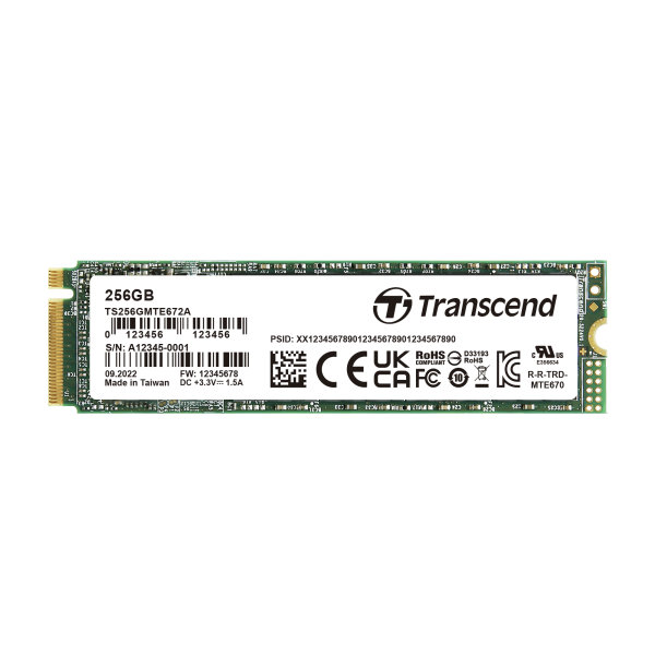 Transcend TS256GMTE672A 256GB, M.2 2280, PCIe Gen3x4, NVMe, 3D TLC BiCS5, DRAM-less, PE: 3K, TCG OPAL, eDrive