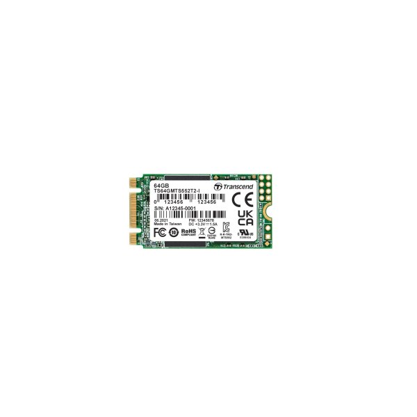 Transcend TS64GMTS552T2-I 64GB, M.2 2242 SSD, SATA3 B+M Key, 3D TLC BiCS4, PE: 3K, 30u” , Wide Temp.