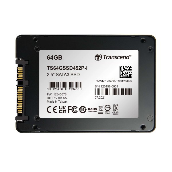 Transcend TS64GSSD452P-I 64GB, 2.5" SSD, SATA3, 3D TLC BiCS4, PE: 3K, Wide Temp.,PLP