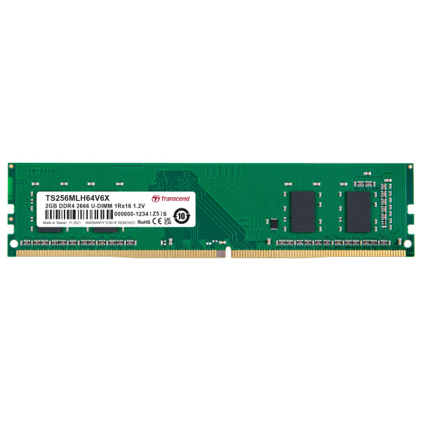 Transcend TS256MLH64V6X 2GB DDR4 2666 U-DIMM 1Rx16 256Mx16 CL19 1.2V