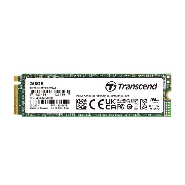 Transcend TS256GMTE672A-I 256GB, M.2 2280, PCIe Gen3x4, NVMe, 3D TLC BiCS5, DRAM-less, PE: 3K, wide temp, TCG OPAL, eDrive