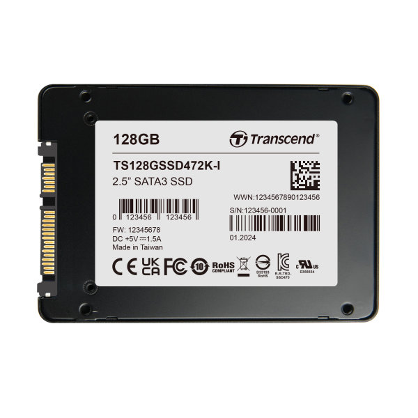 Transcend TS128GSSD472K-I 128GB, 2.5" SSD, SATA3, 3D TLC BiCS5, PE: 3K, Wide Temp.
