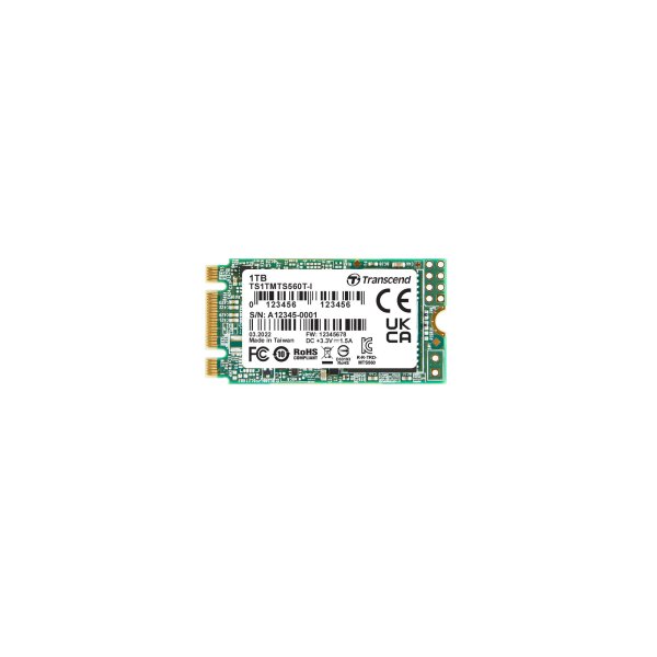 Transcend TS1TMTS560T-I 1TB, M.2 2242 SSD, SATA3 B+M Key, 3D TLC BiCS5, DRAM-less, PE: 3K, wide temp.