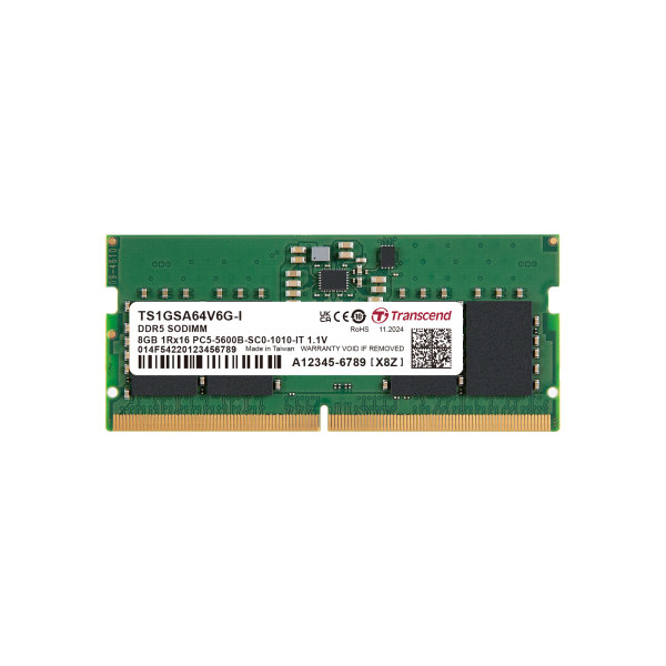 Transcend TS1GSA64V6G-I Transcend 8GB DDR5 5600 SO-DIMM 1Rx16 IND 1Gx16 CL46 1.1V