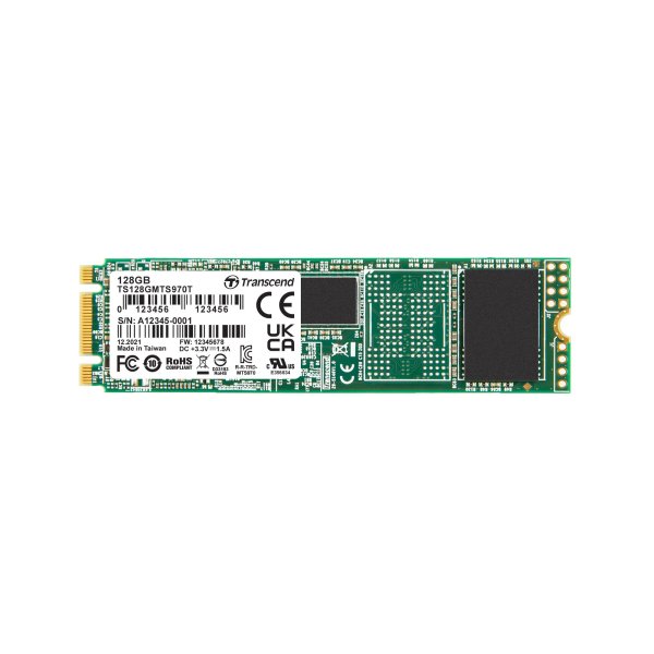 Transcend TS128GMTS970T-VS1 128GB, M.2 2280 SSD, SATA3 B+M Key, 3D TLC BiCS5, PE: 3K, extended temp.