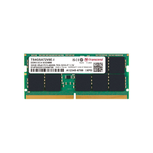 Transcend TS4GSA72V8E-I 32GB DDR5 4800 ECC-SO-DIMM 2Rx8 IND 2Gx8 CL40 1.1V