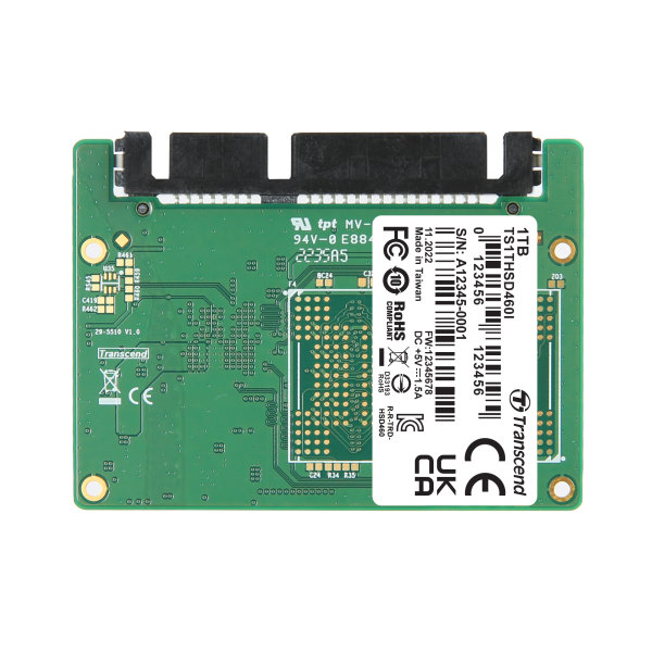 Transcend TS1THSD460I-VS1 1TB, Half-Slim SSD, SATA3, 3D TLC BiCS5, DRAM-less, PE: 3K, wide temp.