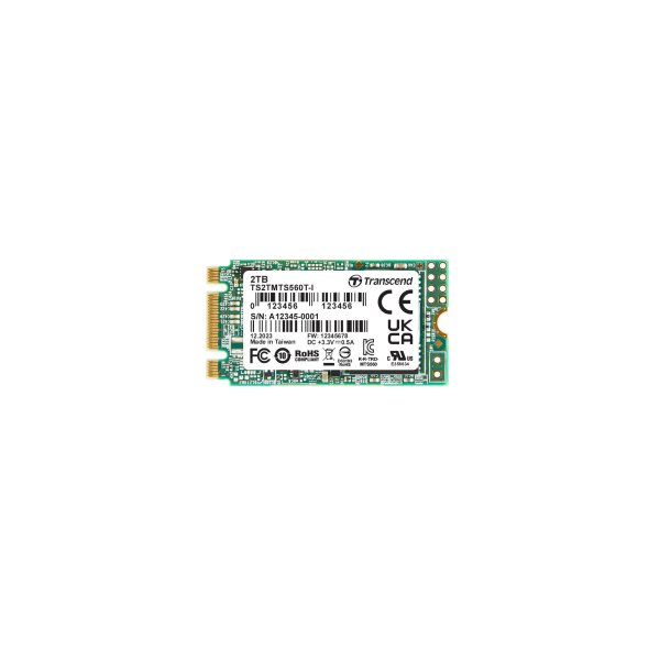 Transcend TS2TMTS560TI-VS1 2TB, M.2 2242 SSD, SATA3 B+M Key, 3D TLC BiCS5, DRAM-less, PE: 3K, wide temp.