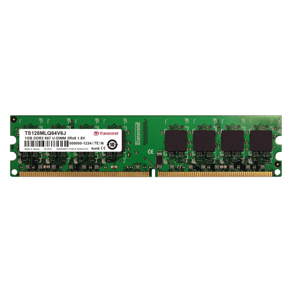 Transcend TS128MLQ64V6J 1GB DDR2 667 U-DIMM 2Rx8 64Mx8 CL5 1.8V