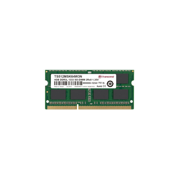 Transcend TS512MSK64W3N 4GB DDR3L 1333 SO-DIMM 2Rx8 256Mx8 CL9 1.35V