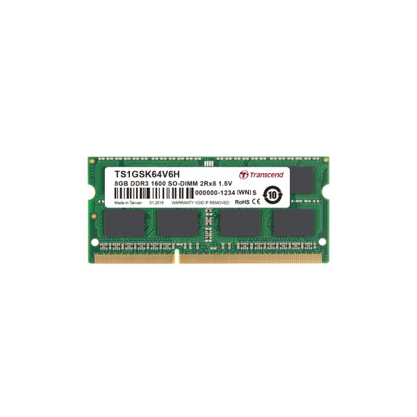 Transcend TS1GSK64V6H 8GB DDR3 1600 SO-DIMM 2Rx8 512Mx8 CL11 1.5V
