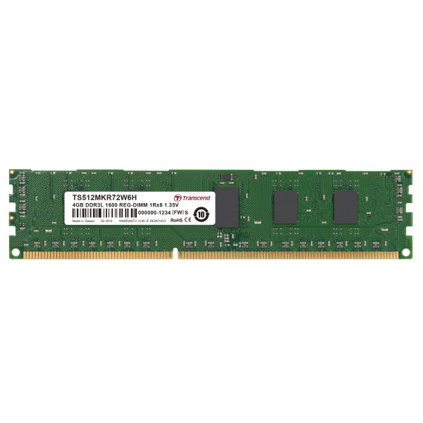 Transcend TS512MKR72W6H 4GB DDR3L 1600 REG-DIMM 1Rx8 512Mx8 CL11 1.35V