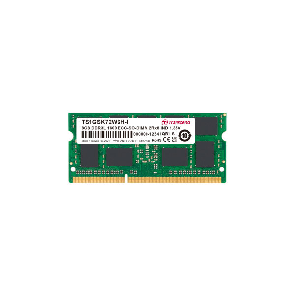 Transcend TS1GSK72W6H-I 8GB DDR3L 1600 ECC-SO-DIMM 2Rx8 IND 512Mx8 CL11 1.35V