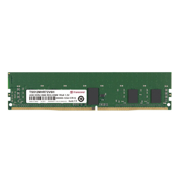 Transcend TS512MHR72V6H 4GB DDR4 2666 REG-DIMM 1Rx8 512Mx8 CL19 1.2V SEC-18