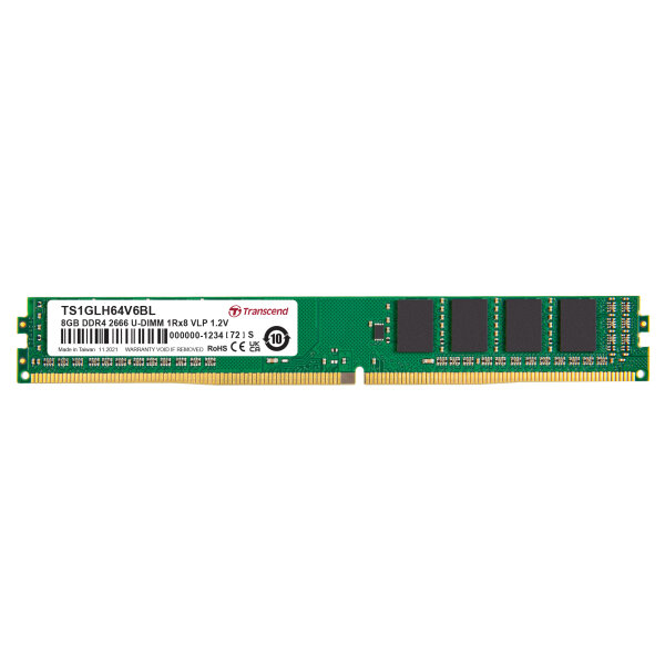Transcend TS1GLH64V6BL 8GB DDR4 2666 U-DIMM 1Rx8 1Gx8 VLP CL19 1.2V